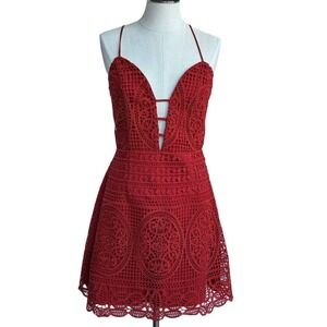 Lovers‎ + Friends Women's Mini Dress M Red Lace Criss Cross Back Party Cocktail